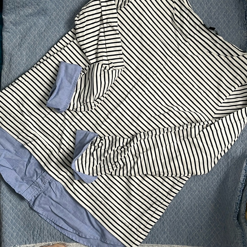J. Crew Mercantile Long Sleeve Faux Layered Boat Neck Striped Cotton Shirt
